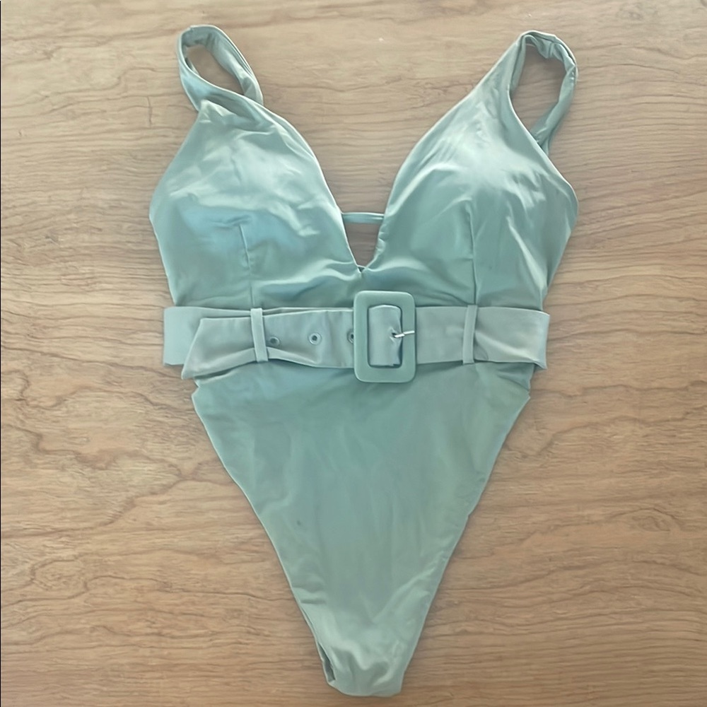 BuffBunny Green Plunge V-Neck One Piece with Belt